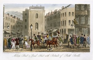 Milsom Street et Bond Street avec portraits de Bath Swells, de 
